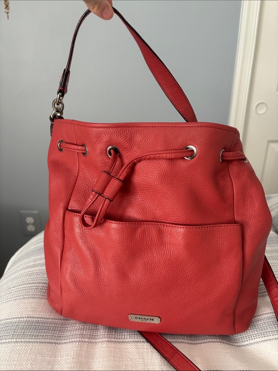 Coach Handbags - Coach Red Pebbled Leather Drawstring Shoulder Bag